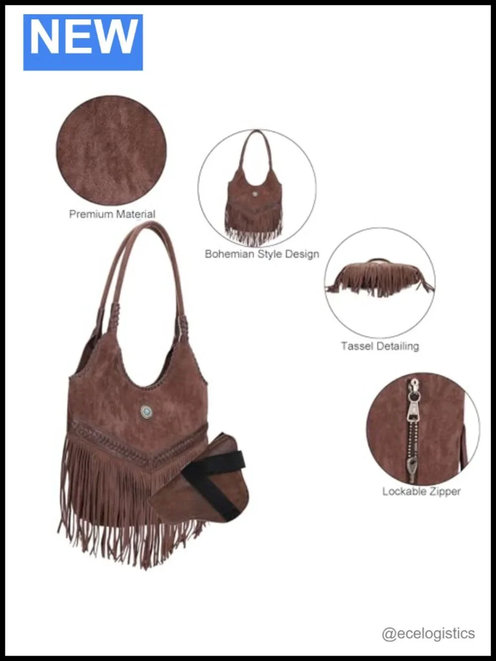 Suede Fringe Hobo Bag Women's Top Handle Tote Shoulder Bag Boho CCW Pocket